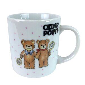 Cedar Point White Ceramic Coffee Mug Cup Teddy Bears & Tennis Rackets 11 oz